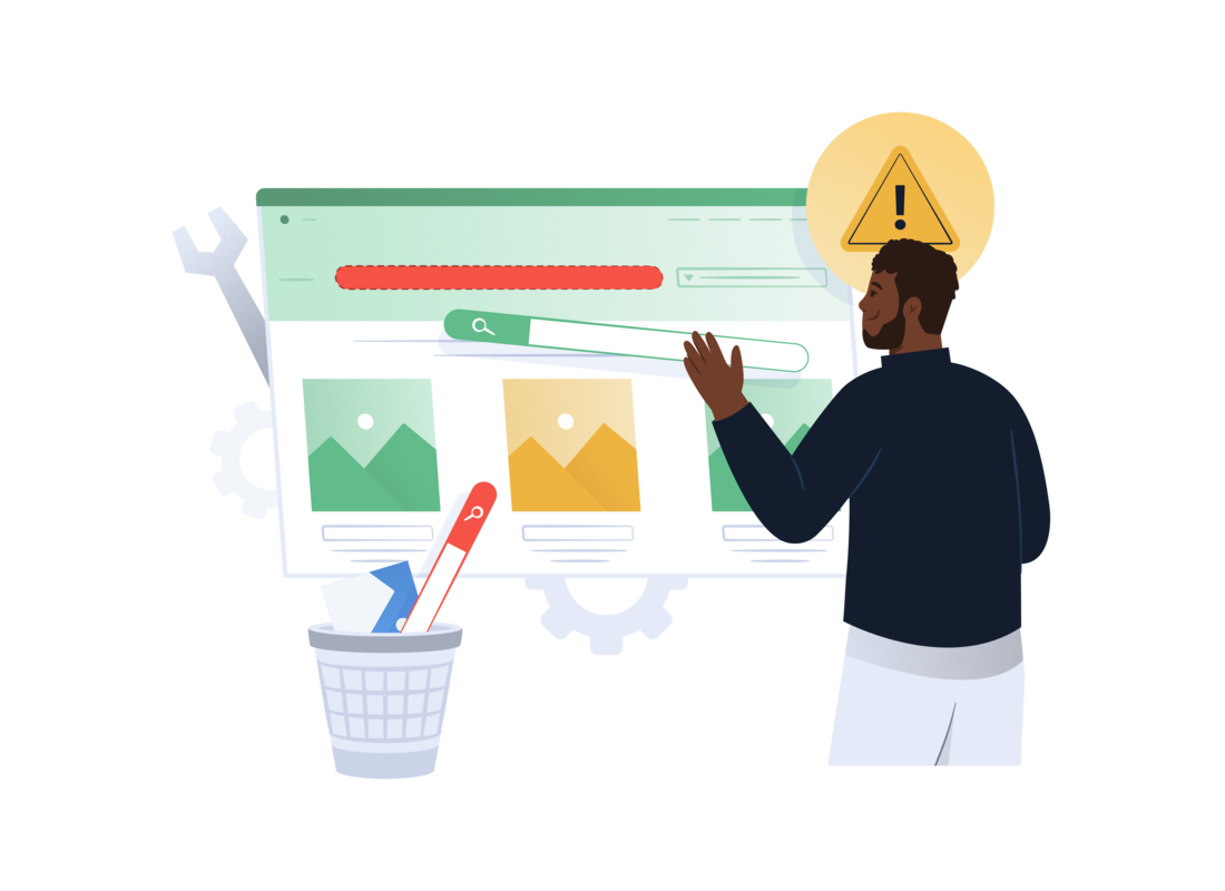 A web manager facing a website as a warning surfaces on it